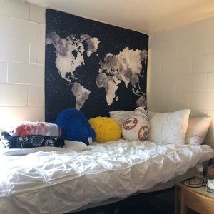 Black and white world scene tapestry